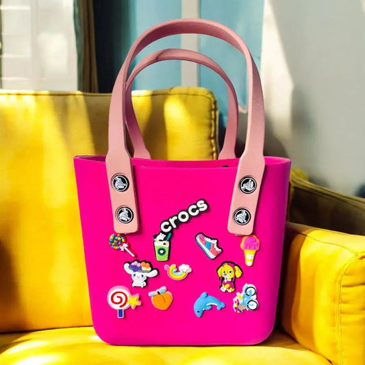 Crocs Silicon Tote Bags with Cute Cartoon Charms- Stylish & Durable Handbag for Women Zipzo
