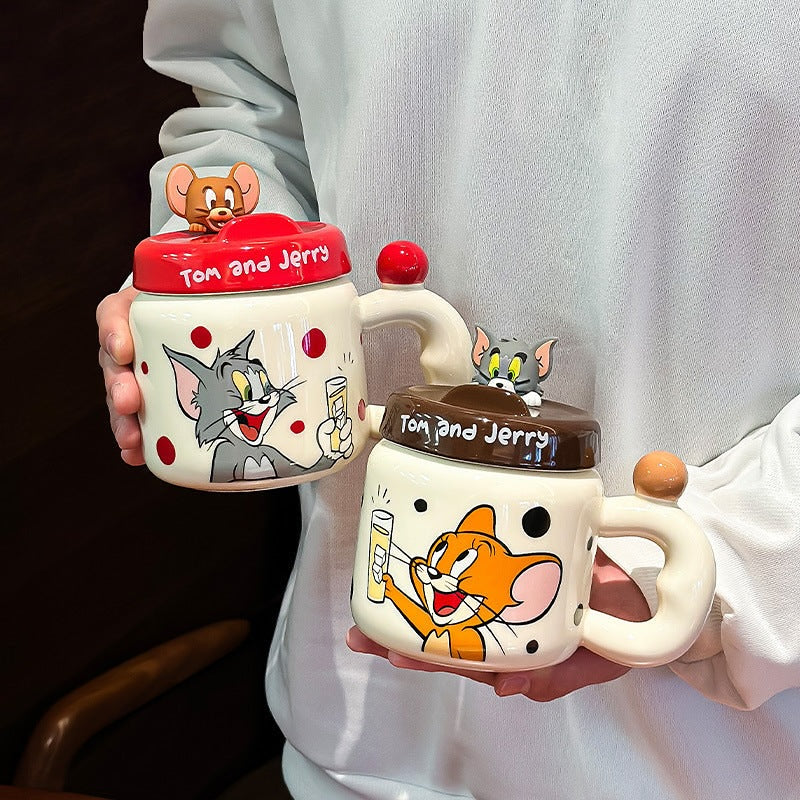 Tom & Jerry Cartoon Ceramic Mugs with Lid & Handle β Cute Collectible Gift