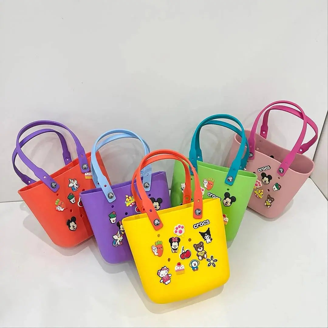 Crocs Silicon Tote Bags with Cute Cartoon Charms- Stylish & Durable Handbag for Women Zipzo