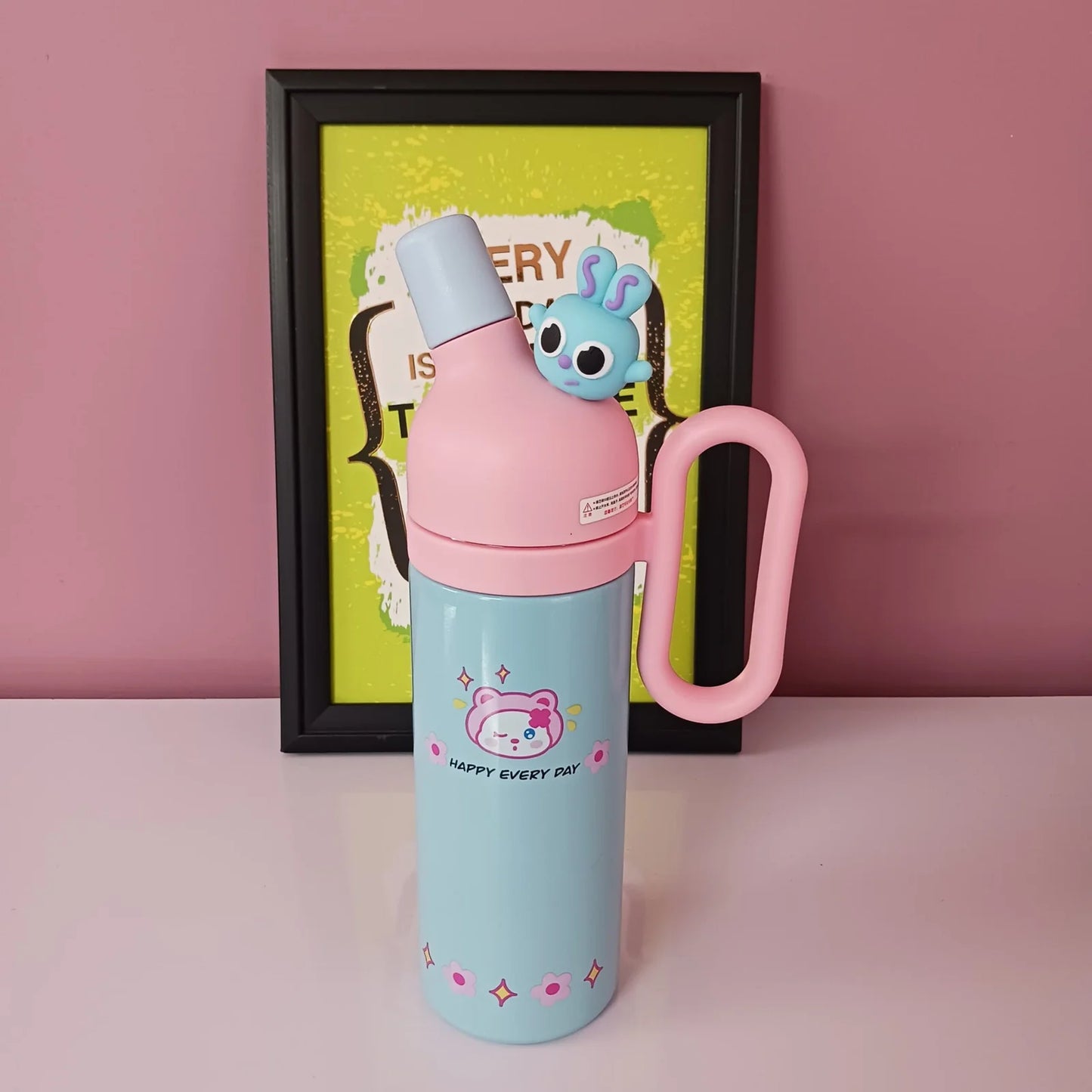 Happy Every Day- Cute Stainless Steel Water Bottles with Cute Character Caps