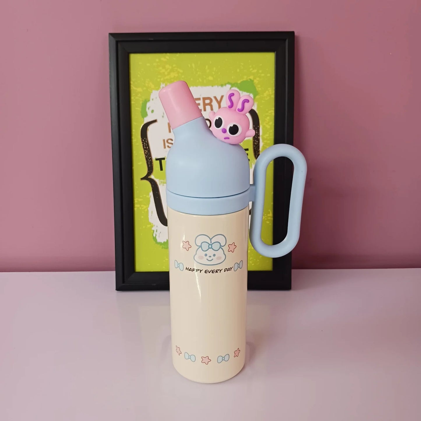 Happy Every Day- Cute Stainless Steel Water Bottles with Cute Character Caps
