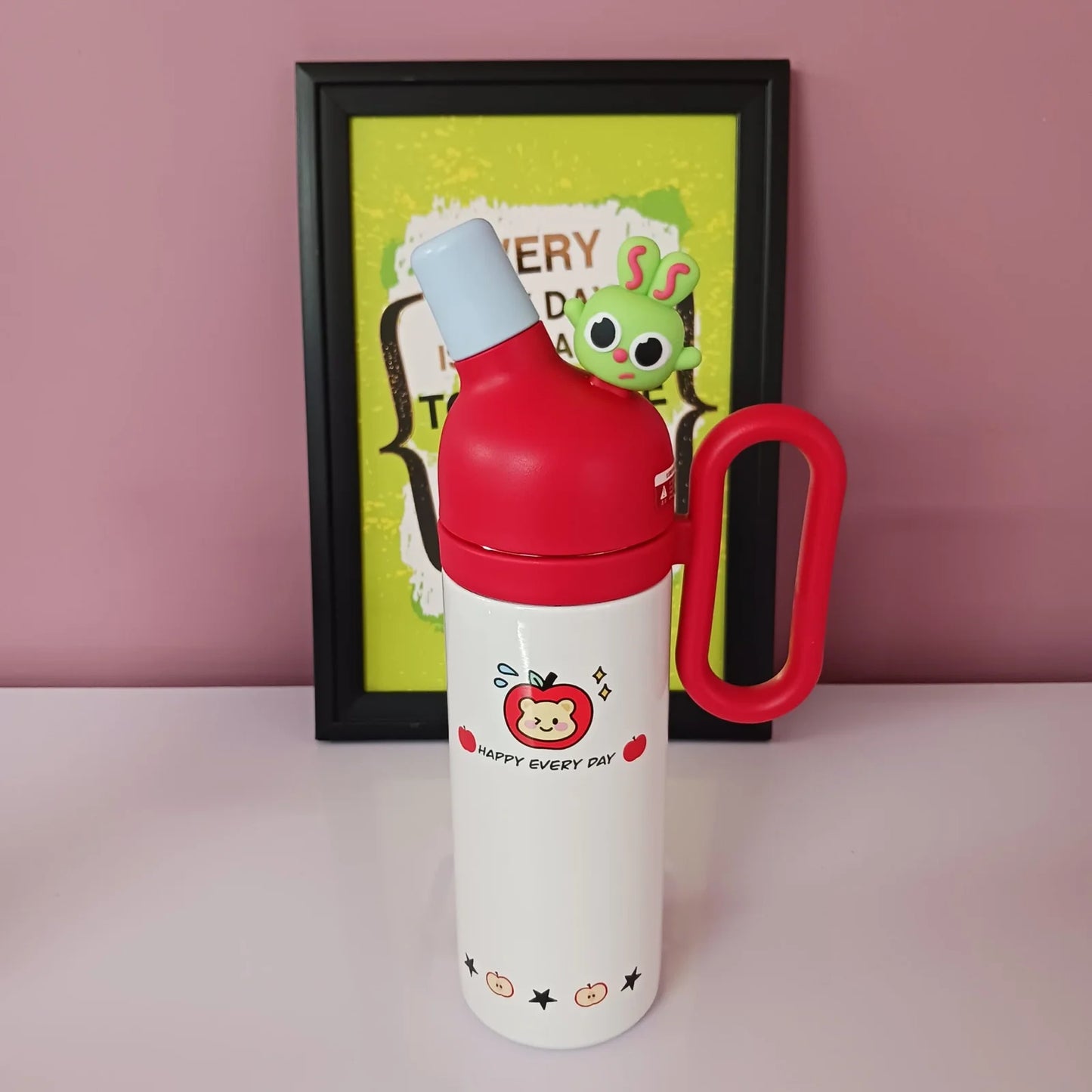 Happy Every Day- Cute Stainless Steel Water Bottles with Cute Character Caps