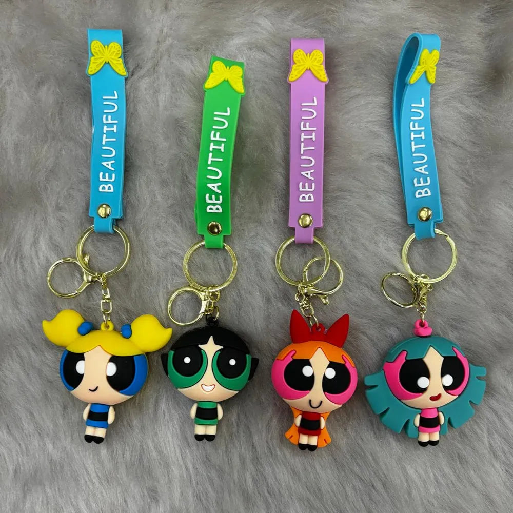 Powerpuff 3D Silicon Keychain With Bagcharm and Strap Zipzo