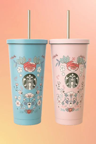 Starbucks Floral Sipper with Straw – Aesthetic Sipper | Stainless Steel | Insulated (Hot and Cold)