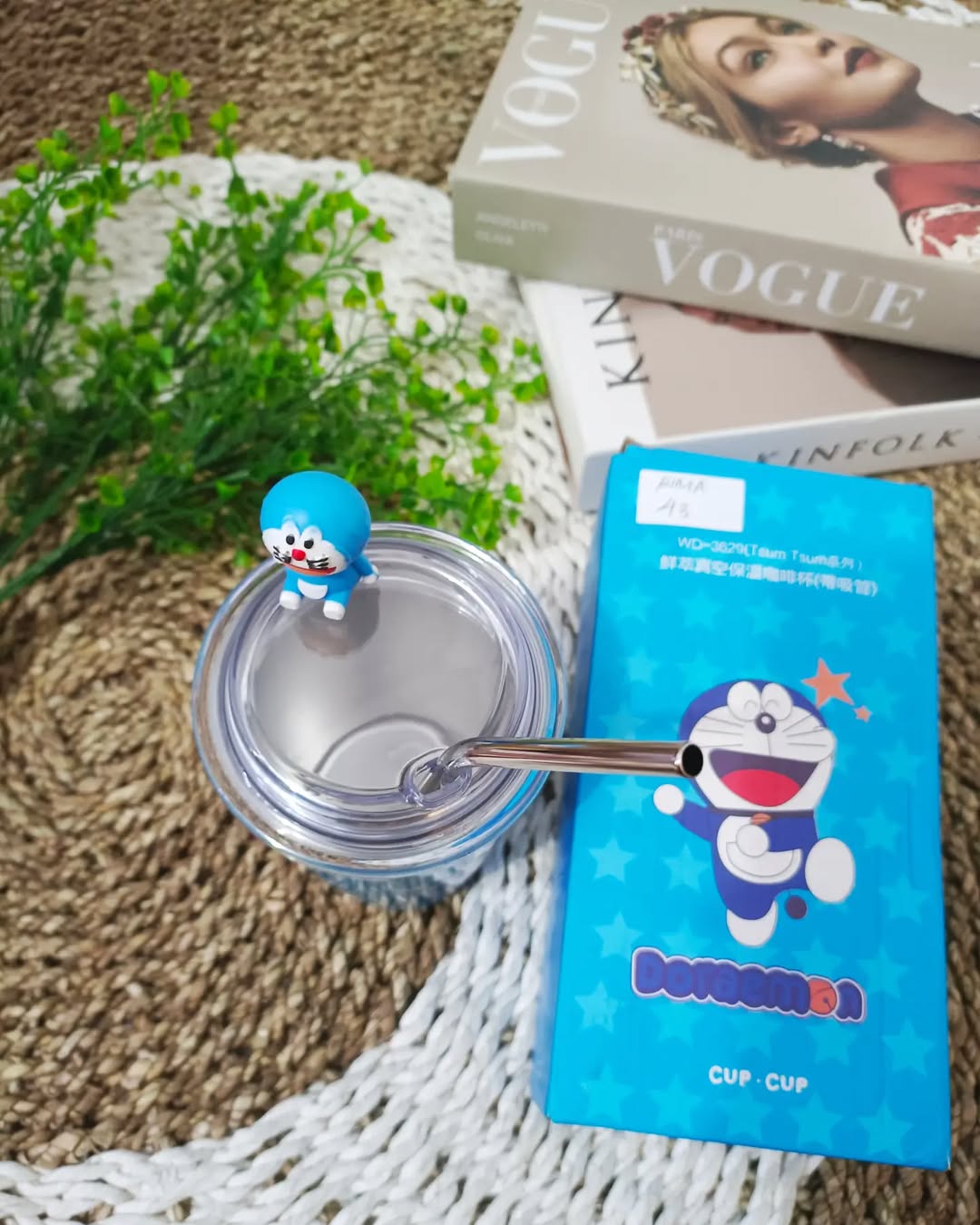 Doraemon Blue Tumbler with Straw – Cute Cartoon Cup with Lid & Charm