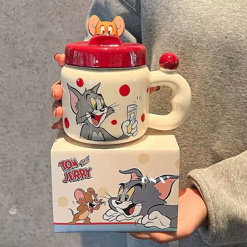 Tom & Jerry Cartoon Ceramic Mugs with Lid & Handle – Cute Collectible Gift