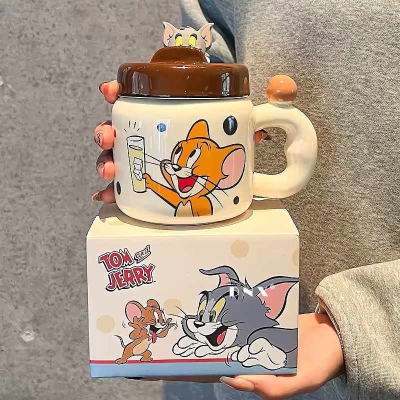 Tom & Jerry Cartoon Ceramic Mugs with Lid & Handle – Cute Collectible Gift