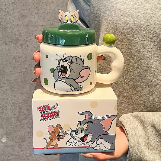 Tom & Jerry Cartoon Ceramic Mugs with Lid & Handle – Cute Collectible Gift