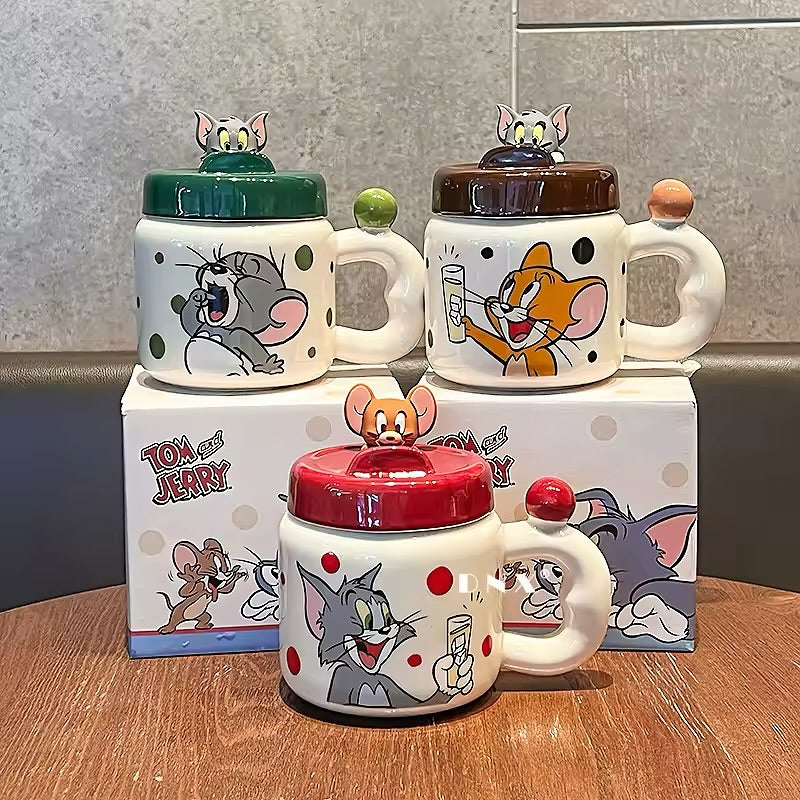 Tom & Jerry Cartoon Ceramic Mugs with Lid & Handle – Cute Collectible Gift