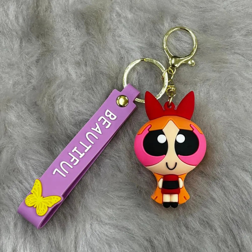 Powerpuff 3D Silicon Keychain With Bagcharm and Strap Zipzo