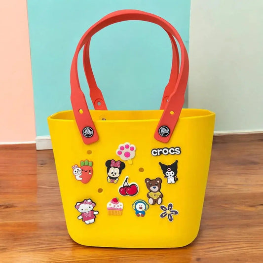 Crocs Silicon Tote Bags with Cute Cartoon Charms- Stylish & Durable Handbag for Women Zipzo
